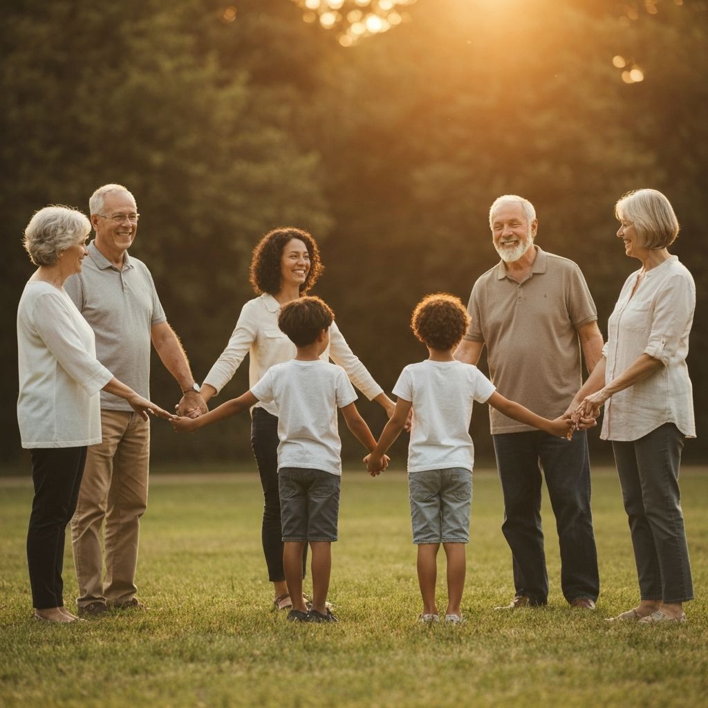 Family coming together in community